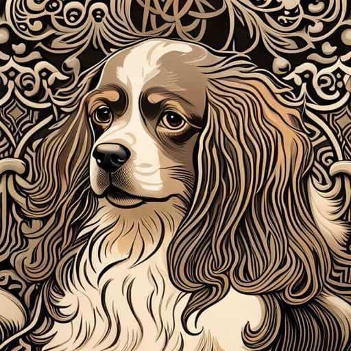 King Charles Spaniel Portrait in Art Nouveau Style