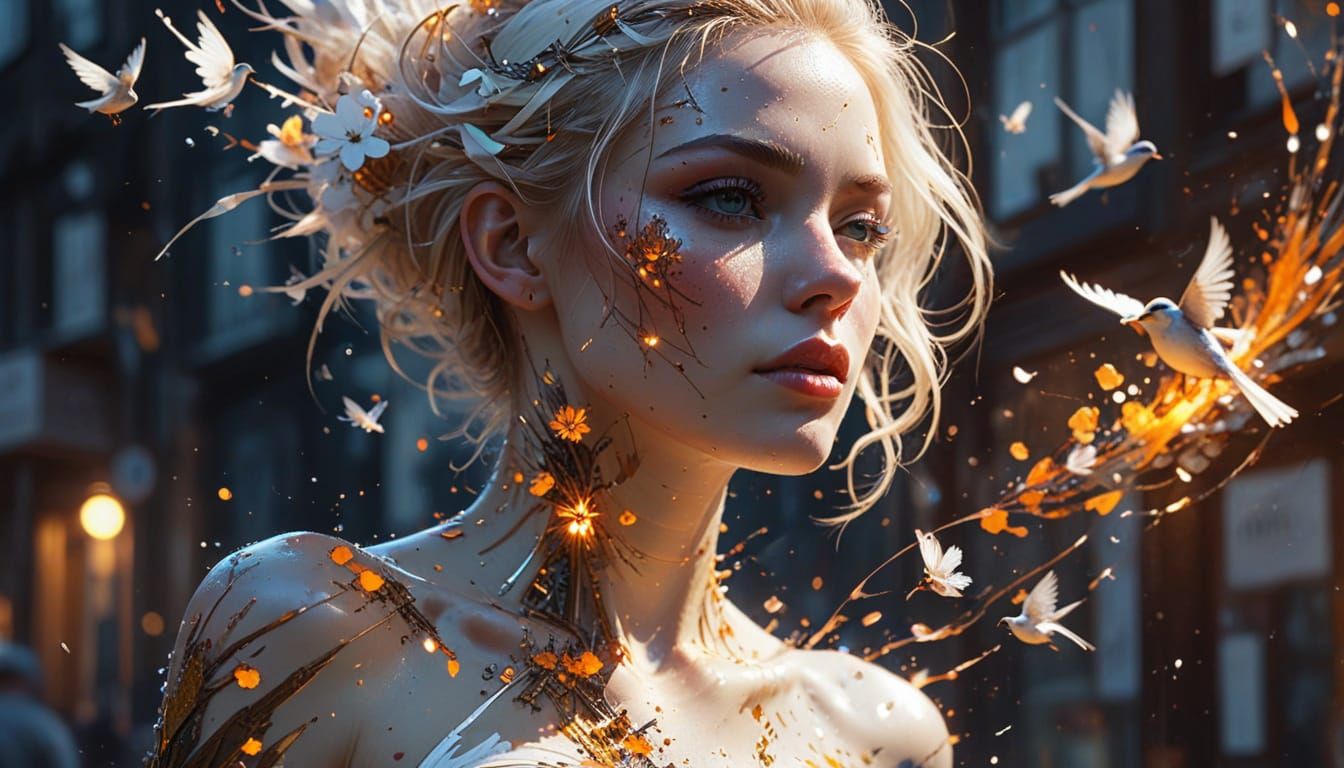 Albino Woman Portrait in Haenraets Watercolour Style