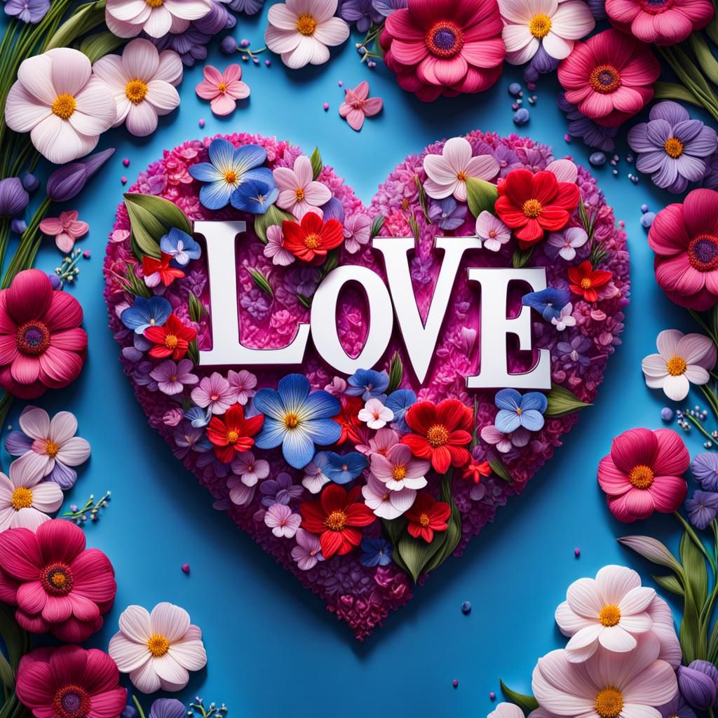 Vibrant Watercolor Heart with Love Typography