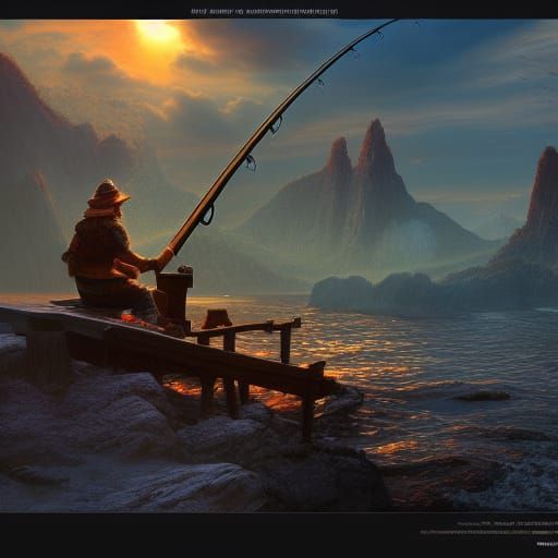 Sunset Fishing: Detailed Matte Painting in Deep Color