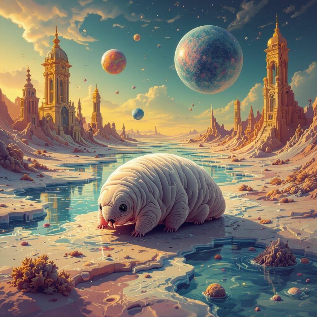 Tardigrade Explorer in Dali-esque Cosmic Dreamscape