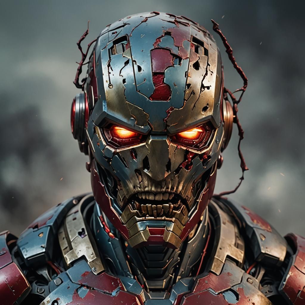 Zombie Iron Man Portrait: Detailed Matte Painting