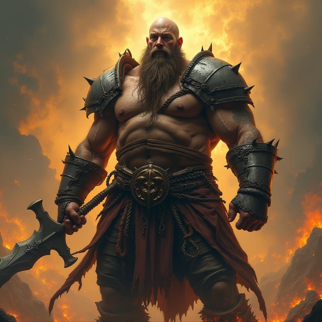 Imposing Human Barbarian in Plate Armor