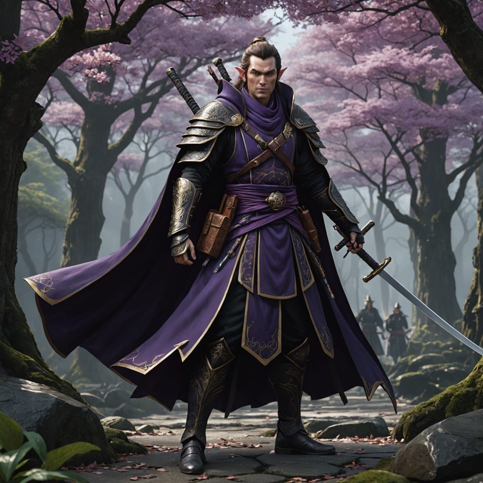 Elven Samurai Warrior in Dark Fantasy Style