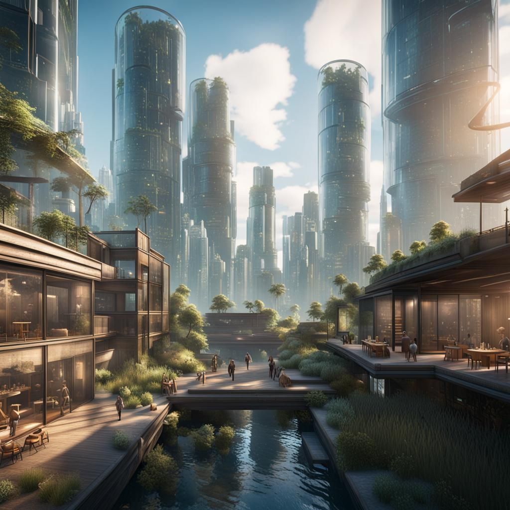 Futuristic Eco-Friendly Glass City in 3D