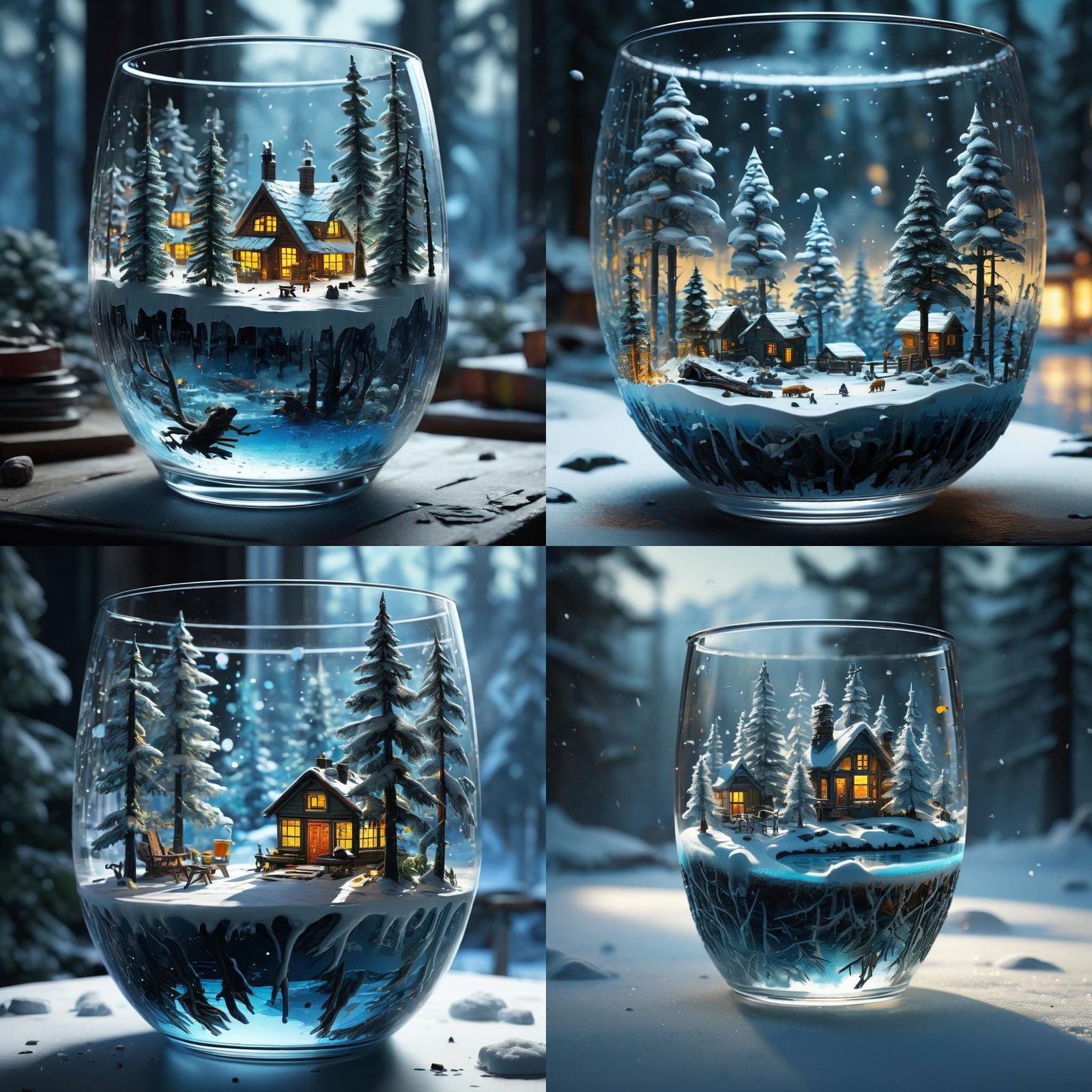 Vibrant Winter Wonderland in a Glass Cup: Hyperrealistic Min...