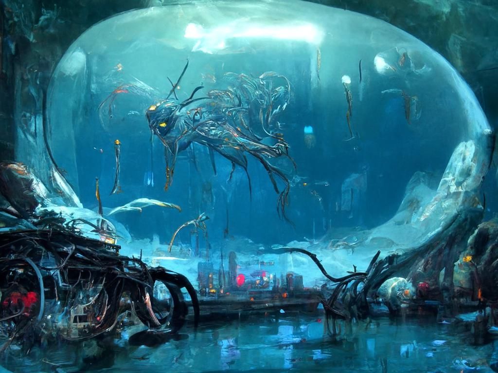 Creepy Biopunk Alien Aquarium, Dark Art