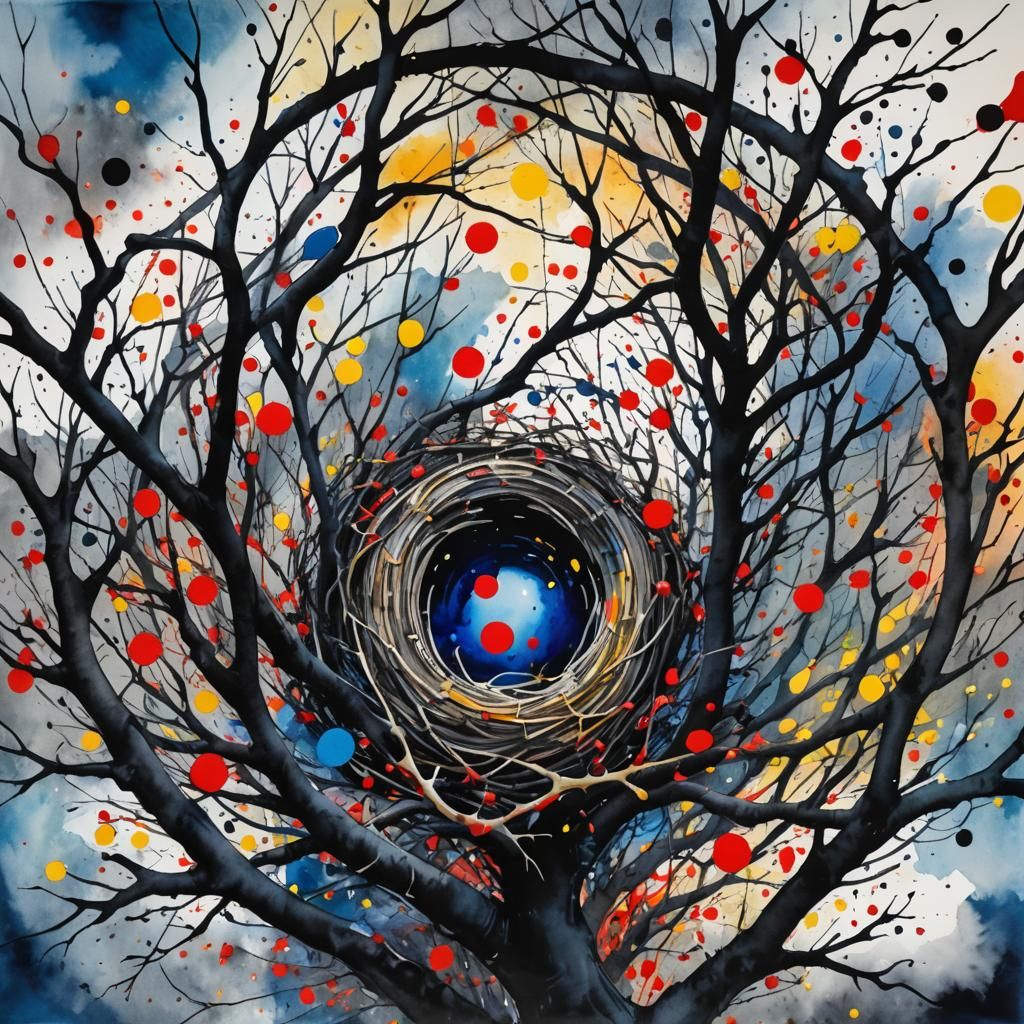 Abstract Watercolor Painting with Circular Motif