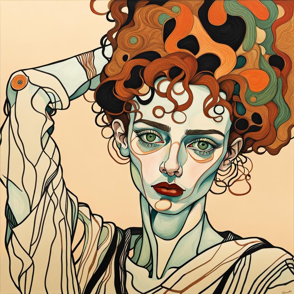 Feisty Woman in Abstract Organic Line Drawing