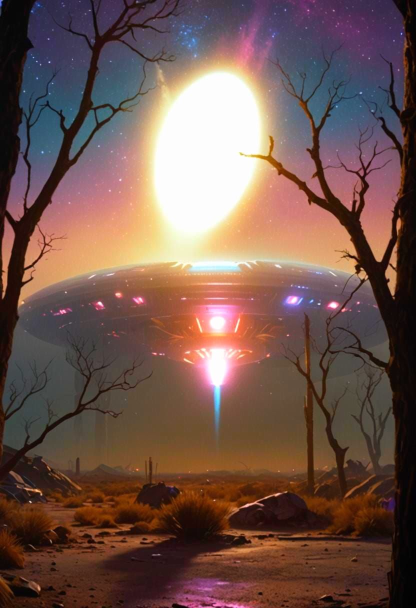 UFO Launching into Starry Night Sky