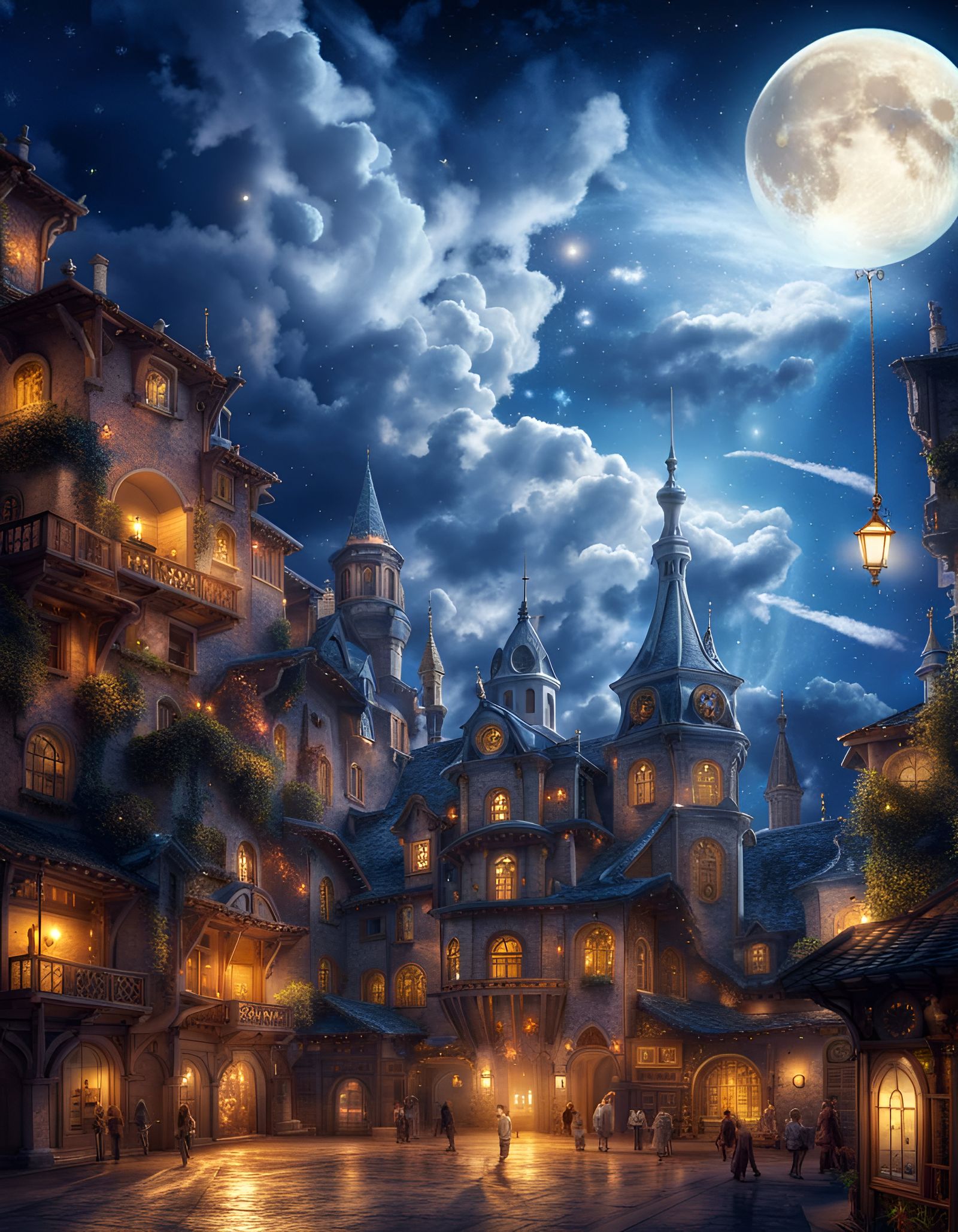 Intricate Moon Over Magic Clock Town, Digital Art