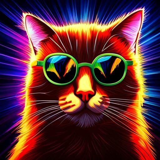 Black Cat in Sunglasses with Fluorescent Lights
