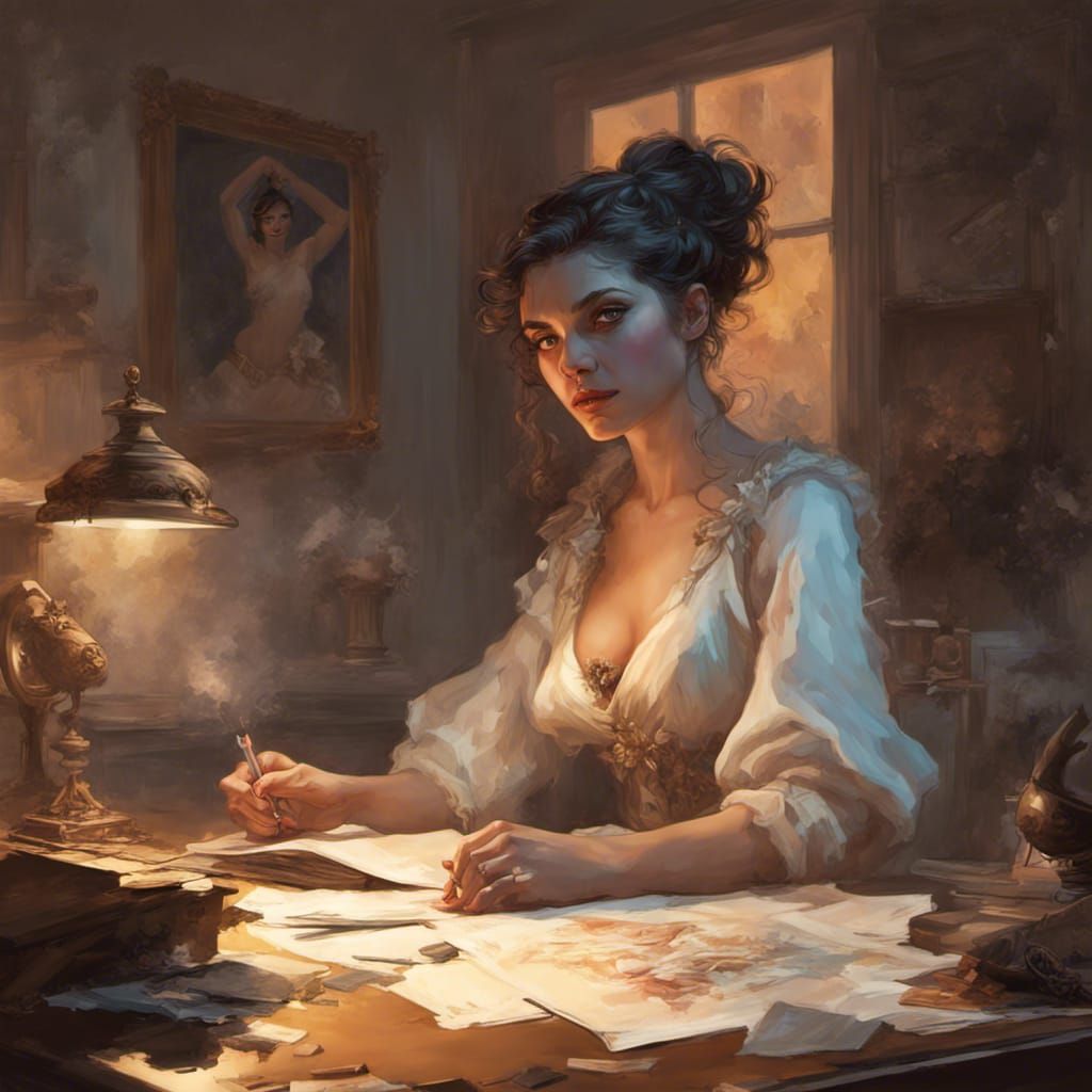 Romantic Poetess Portrait in Frank Frazetta Style