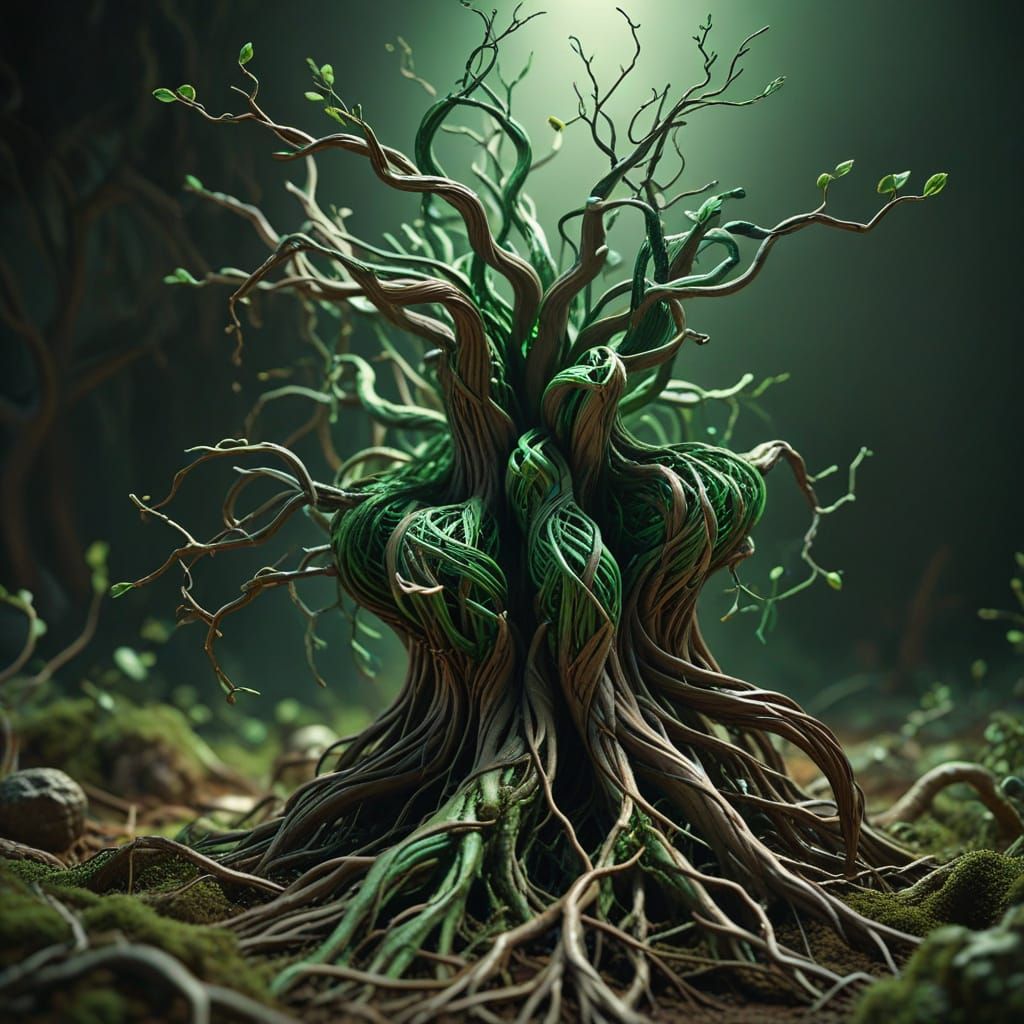 Interconnected Organic Thread Sculpture in 3D