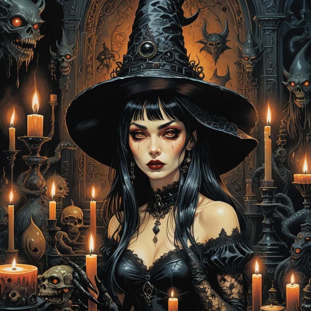 Monster Girl Witch in Dark Boudoir, Pop Surrealism