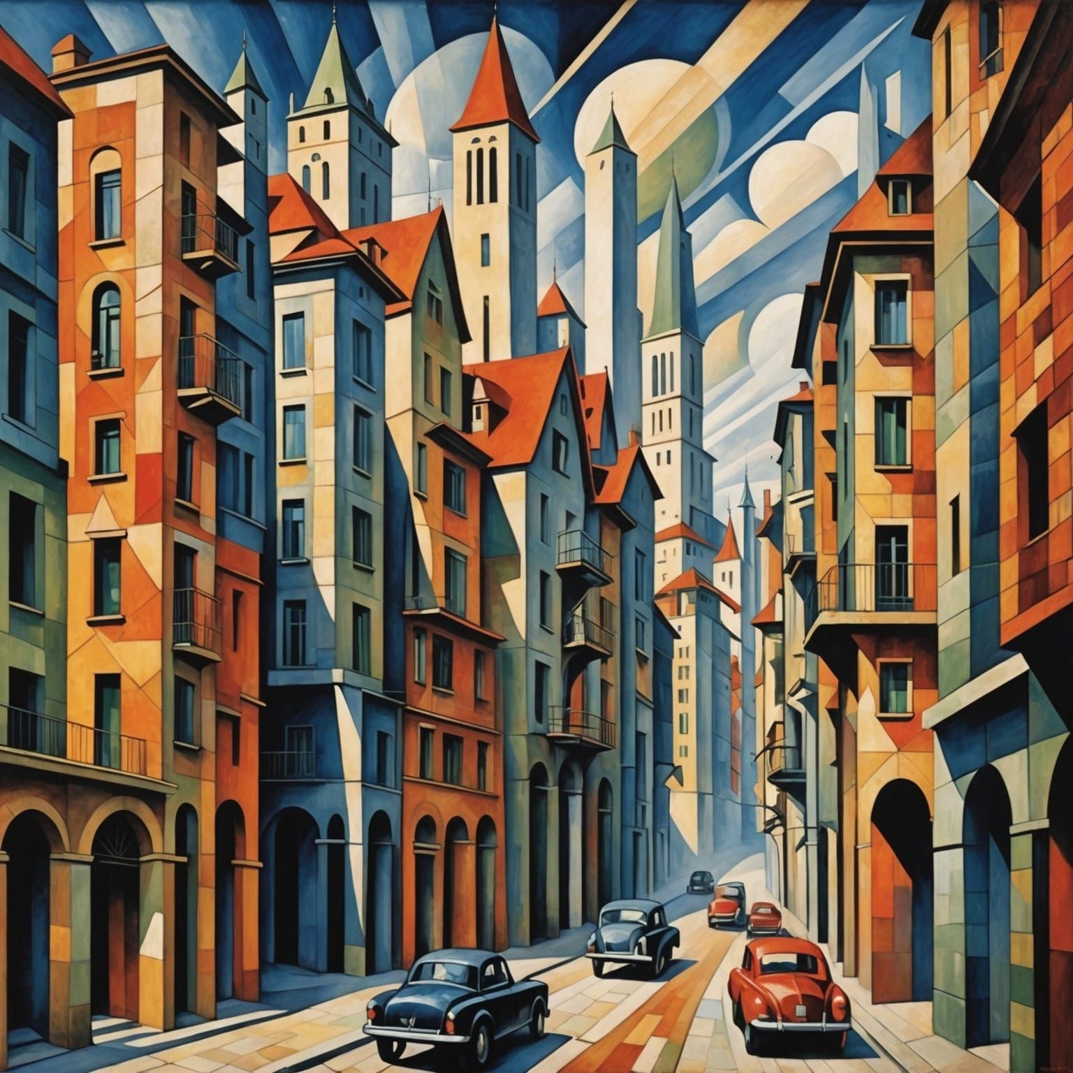 Cubist Futurism Cityscape in Geometric Style