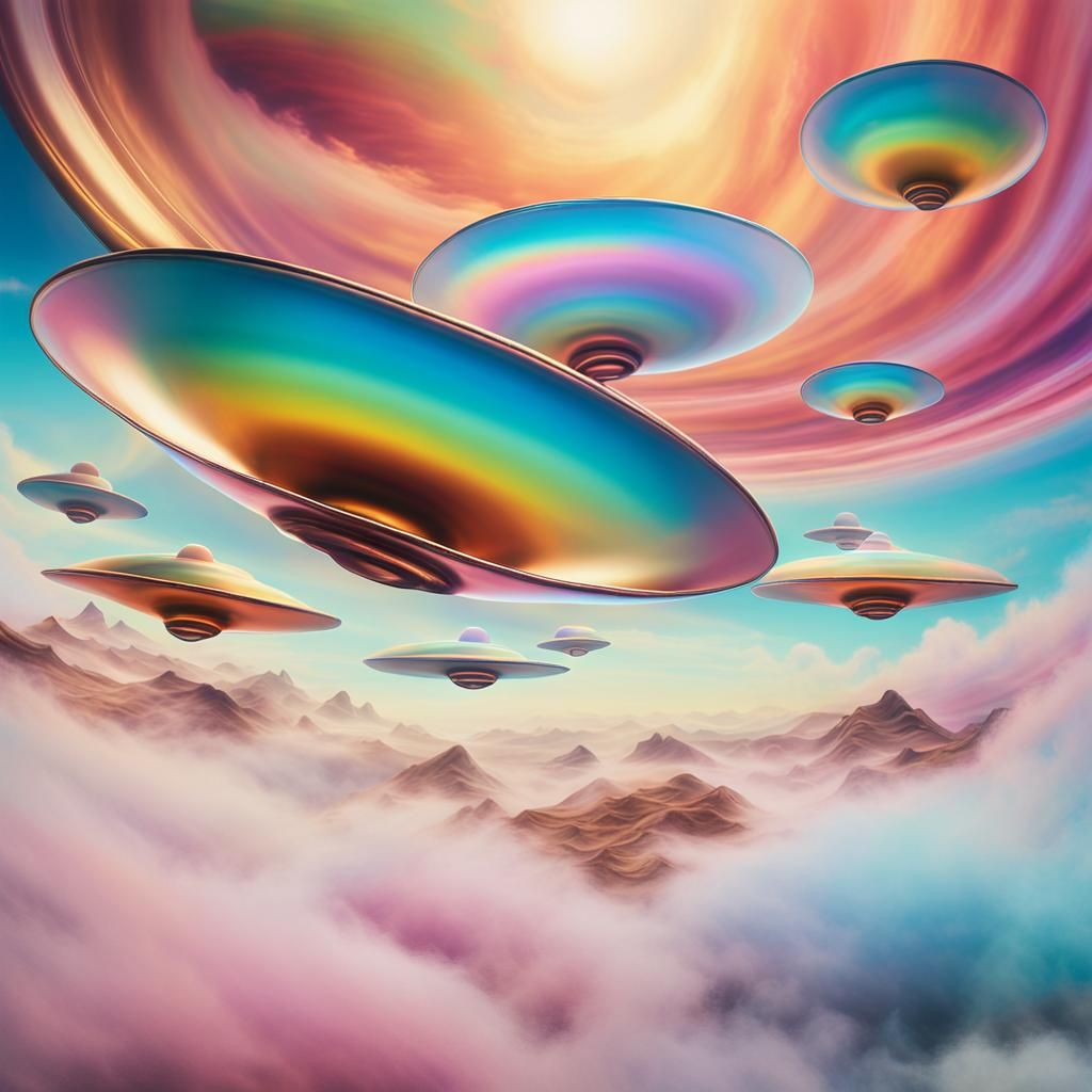 Flying Saucers in a Dreamlike Surrealist Landscape