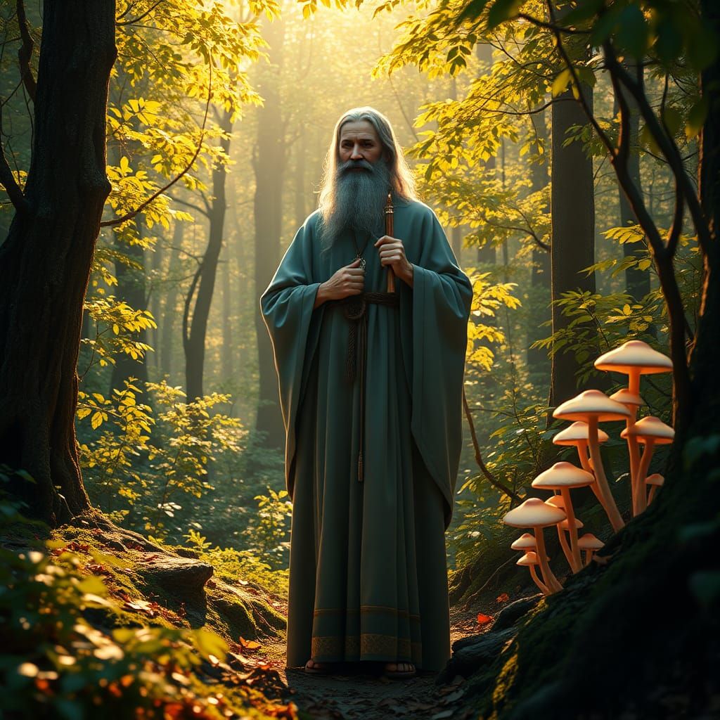 Saint Seraphim of Sarov in Mystical Forest