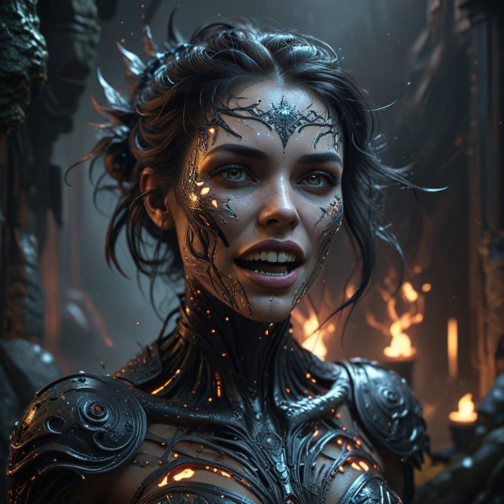 Dark Banshee Woman with Twisted Face and Gaping Mouth