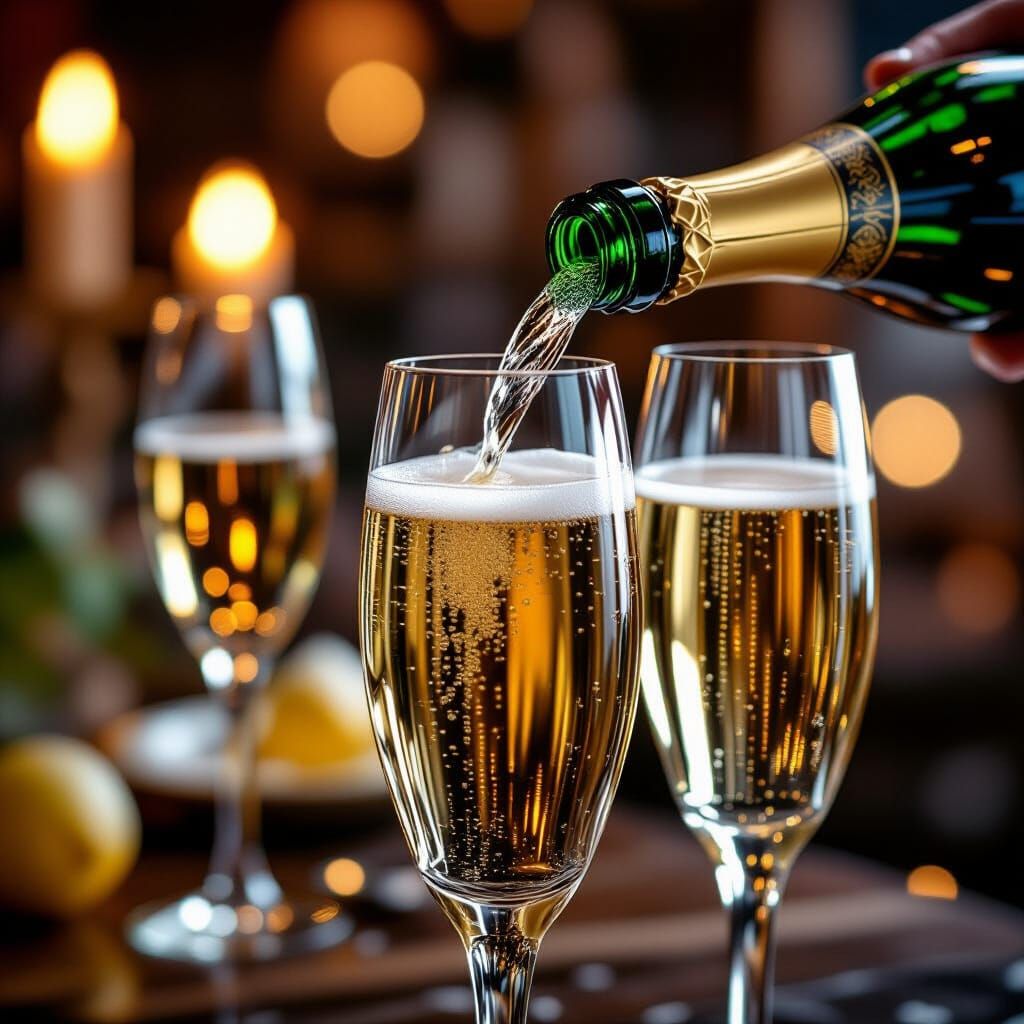 Hyperrealistic Champagne Sabering Close-Up