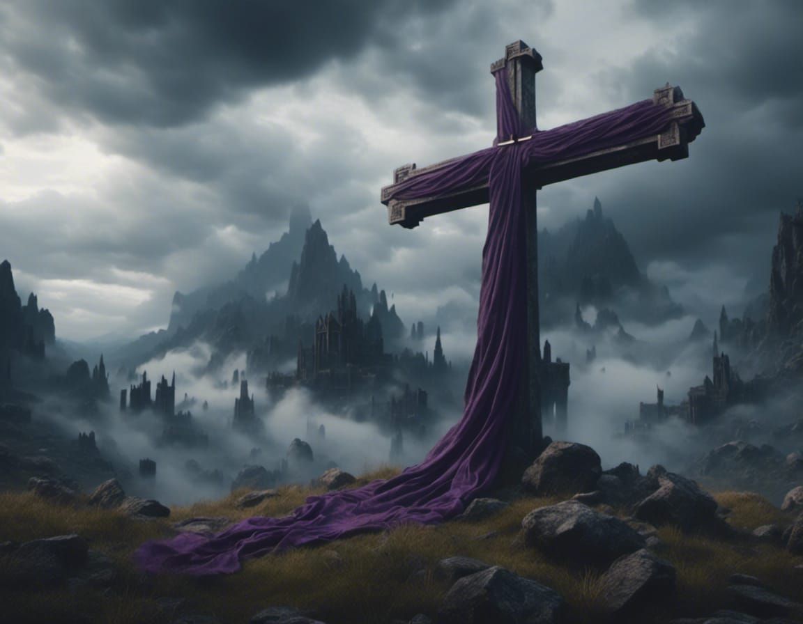 Purple Cloth on Cross Blows in Wind