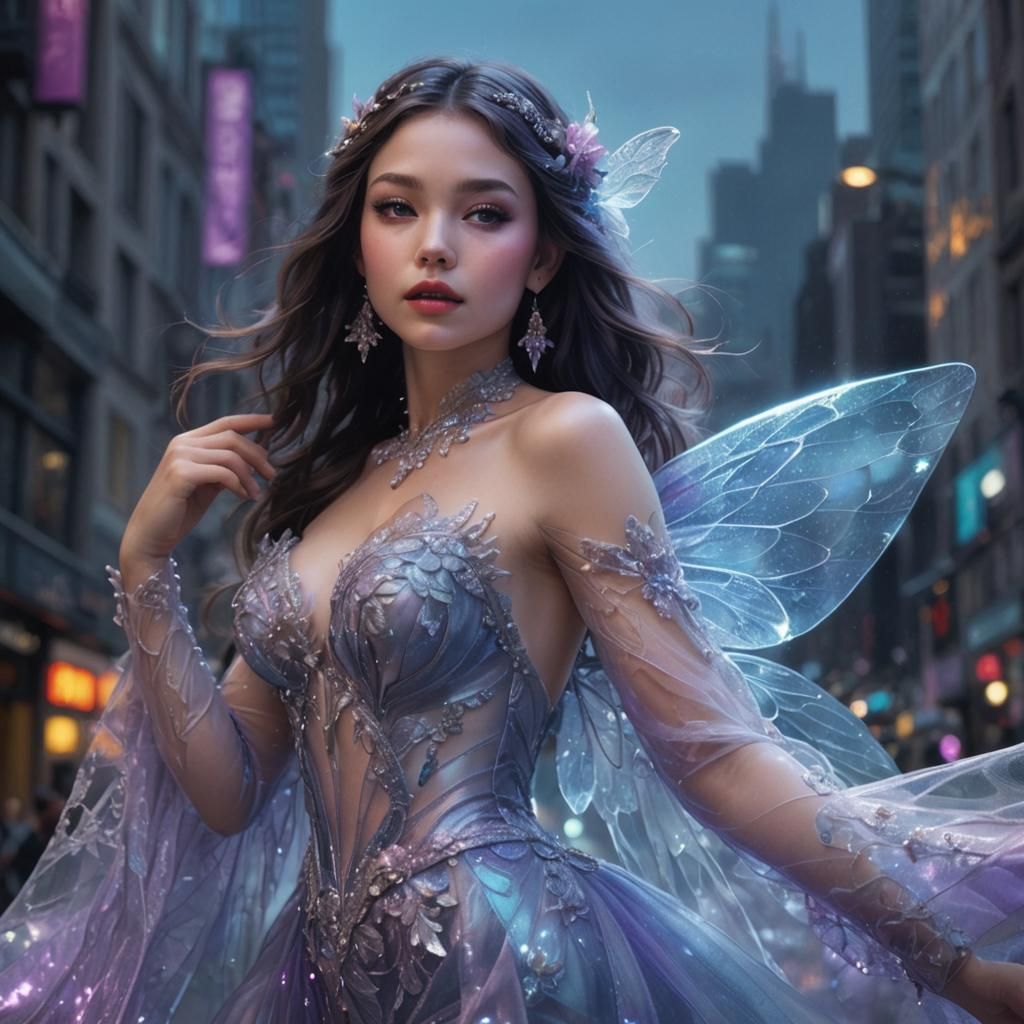 Fairy in Cityscape: Hyperrealistic Digital Art