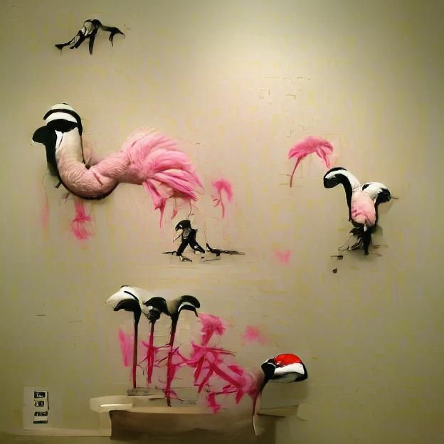 Constipated Flamingos in Street Art Style