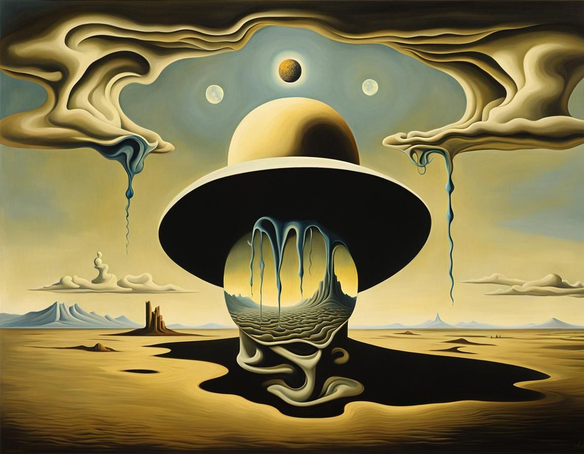 Surreal Melting Hat Eclipse in Oil Paint Style
