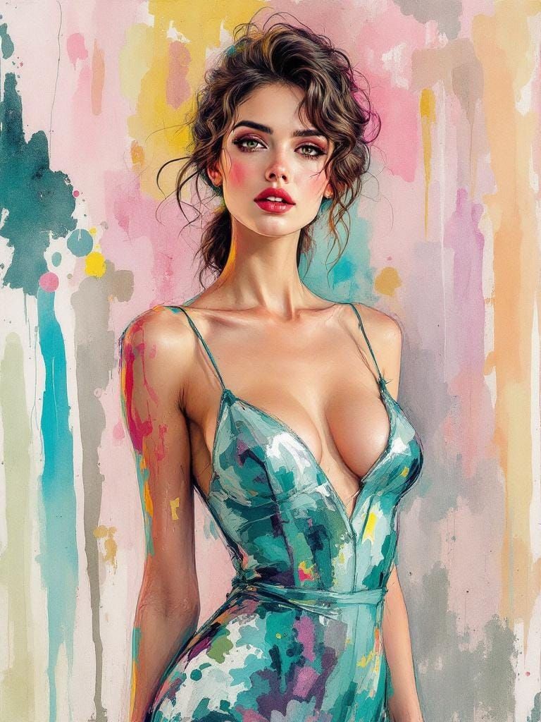 Luminous Woman with Transparent Watercolor Effects