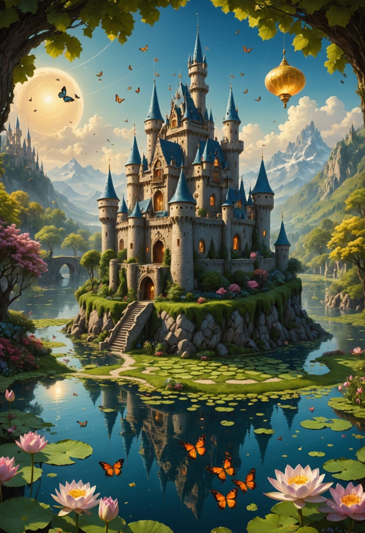 Ethereal Fantasy Realm with Luminous Jewels and Vibrant Flor...