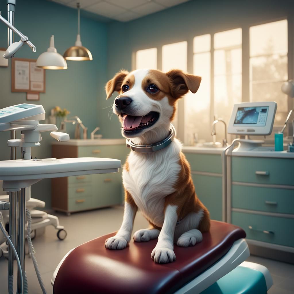 Dog at Dentist: Detailed Fantasy Concept Art