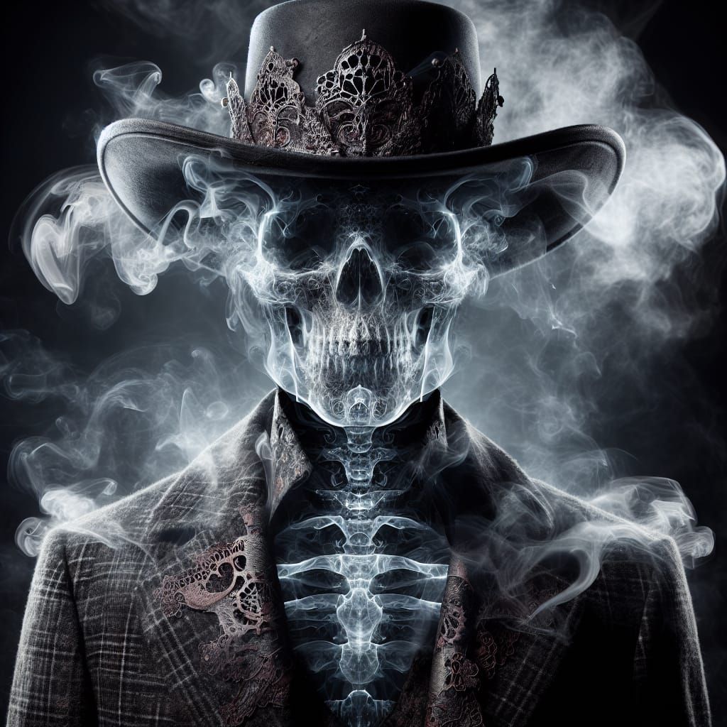 Steampunk Cowboy in Spectral Gun Battle, Misty Silhouette