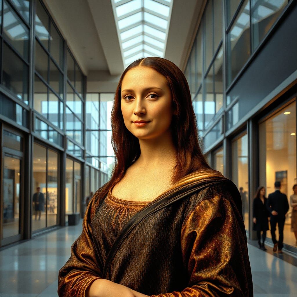 Elegant Mona Lisa in Modern Shopping Center