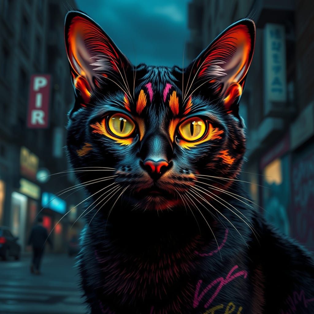 Graffiti Cat Portrait in Triadic Colors
