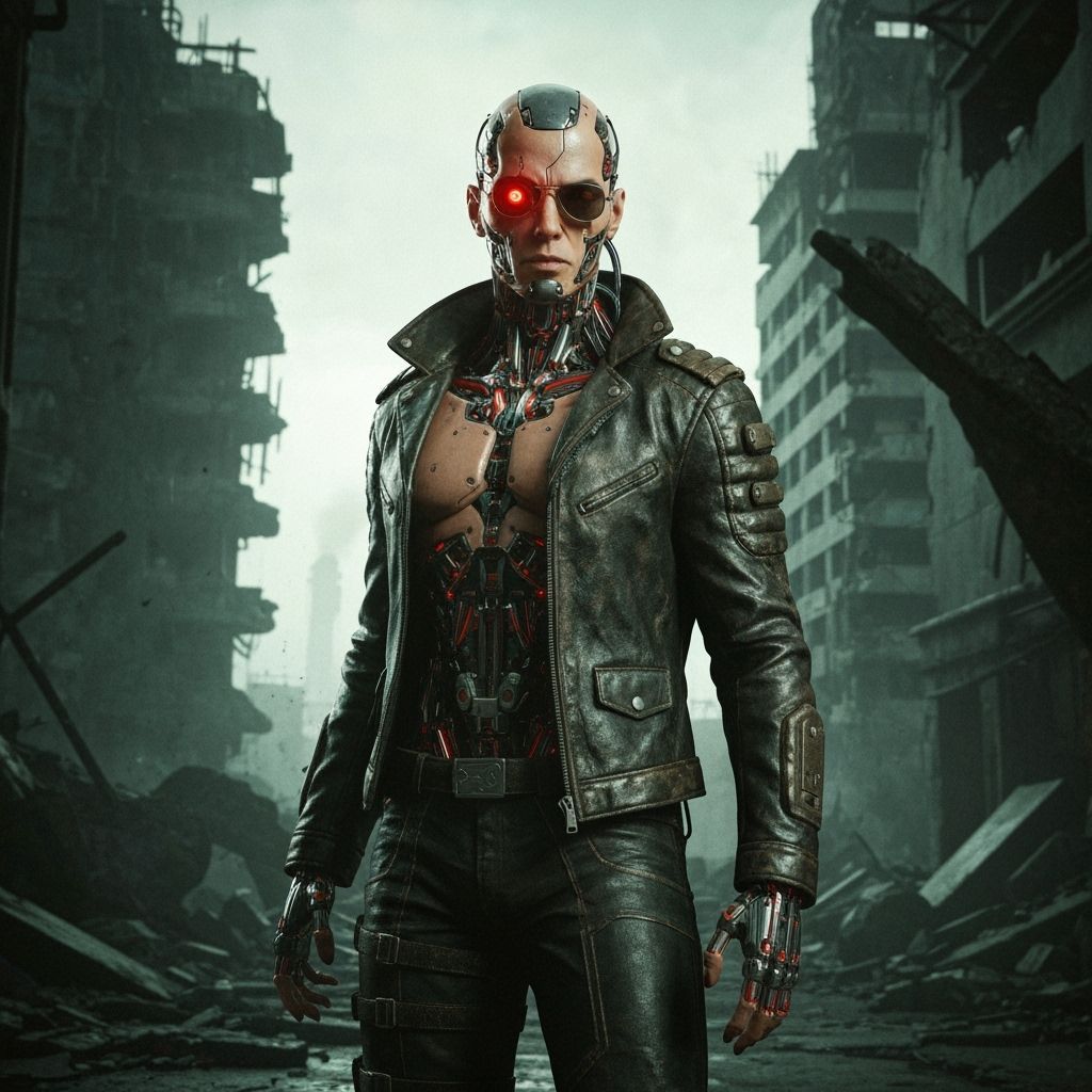 Cyborg Assassin in Post-Apocalyptic Cyberpunk Ruins