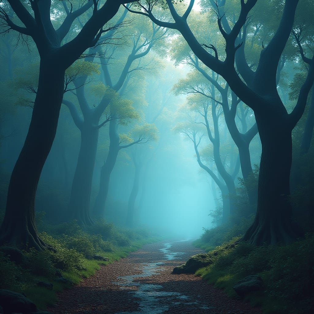 Mystical Forest Clearing in Digital Concept Art Style