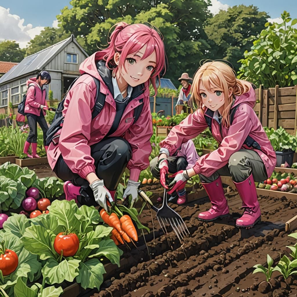 Manga Girls Gardening in Muddy School Allotments