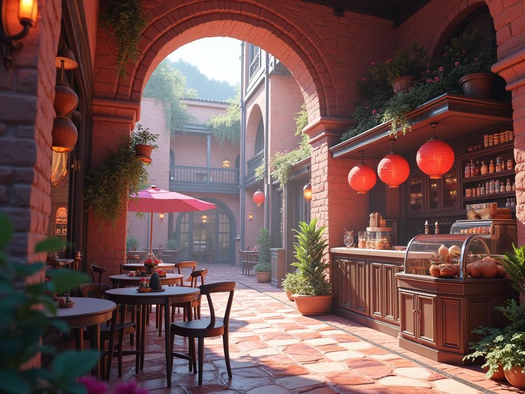 Moochi Cafe Inspired Architecture in Detailed Matte Painting