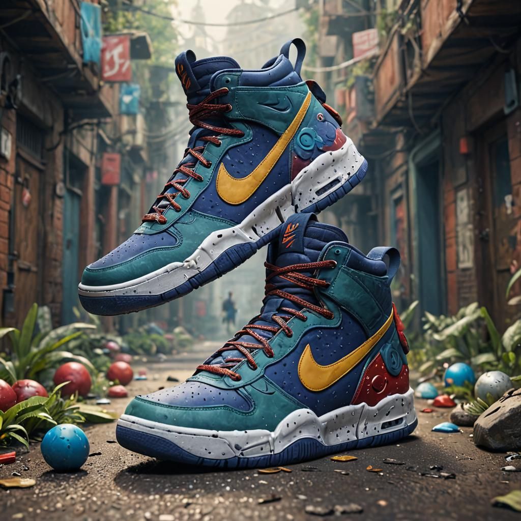 Nike sneakers with a Huggy Wuggy theme.