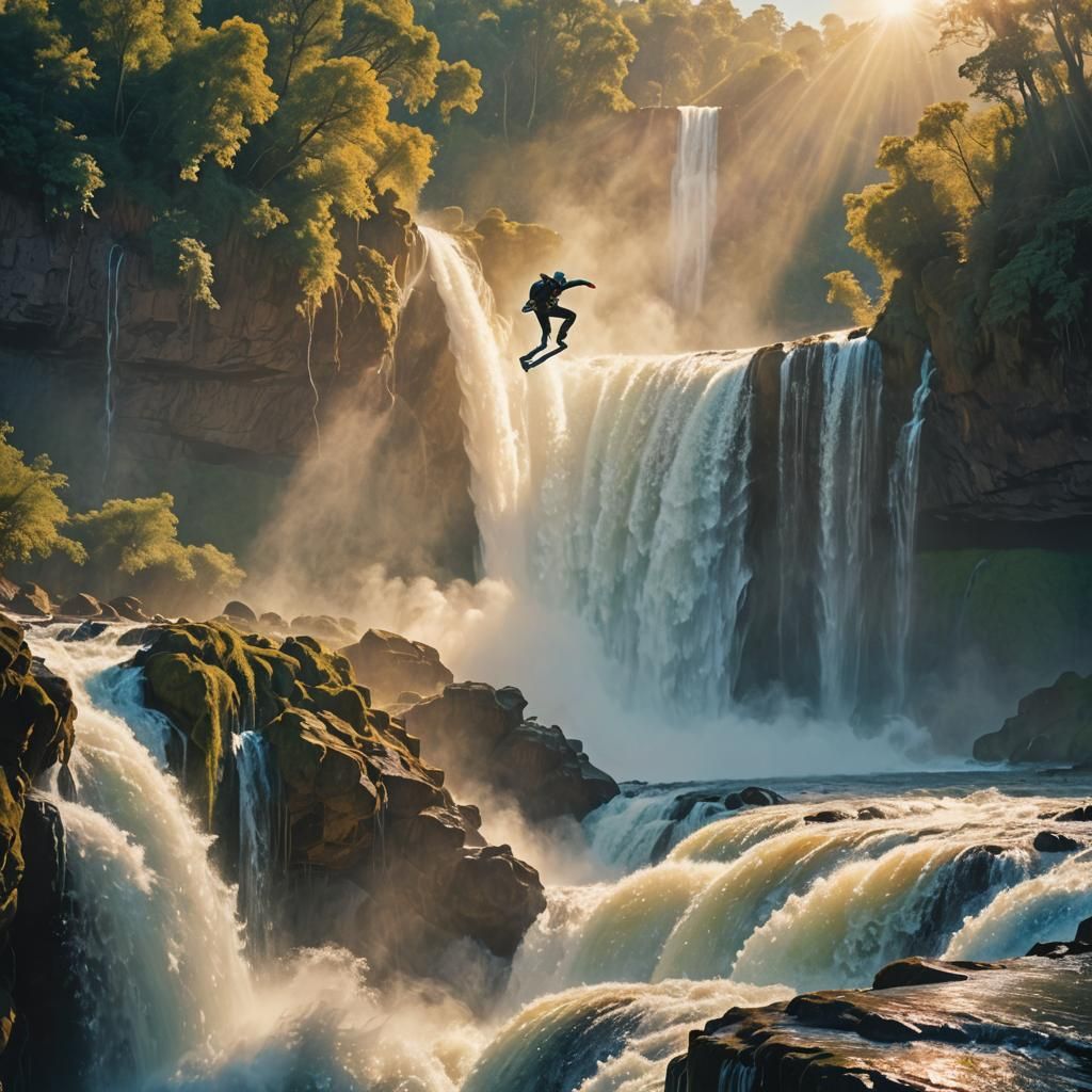 Diver's Leap: A Fauvist, Magical Waterfall Scene