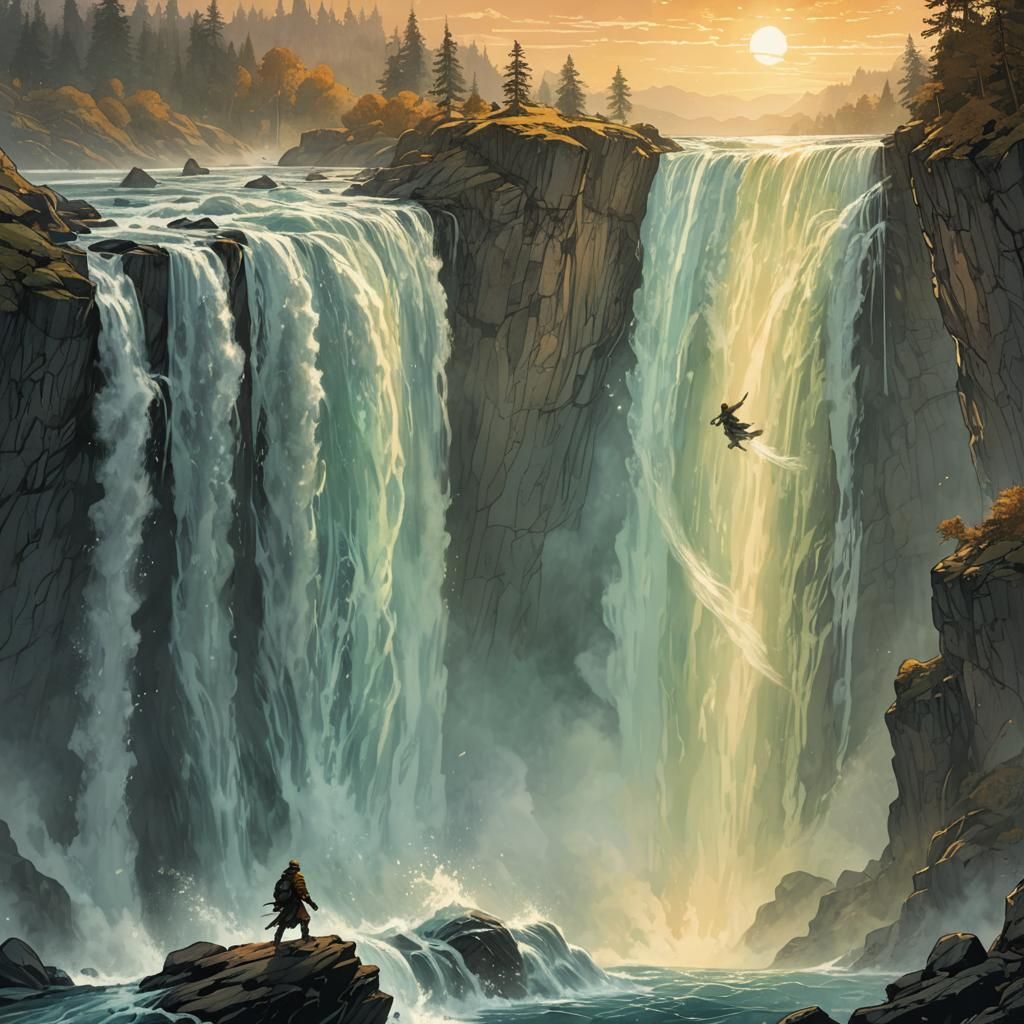 Edge of the World Waterfall Dive in Fantasy Style