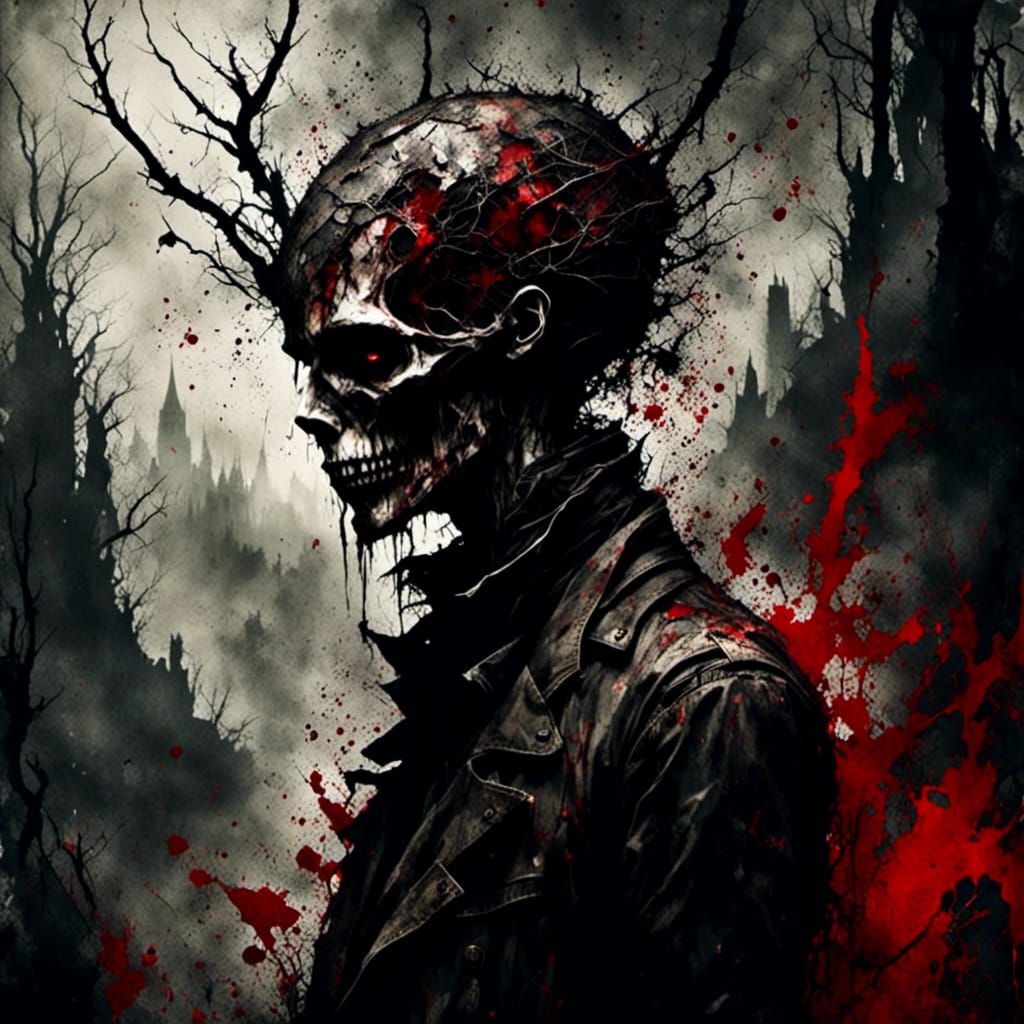 Hellish WWI Demon in Gothic Horror Landscape