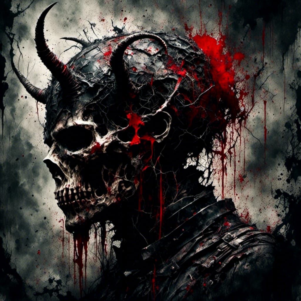 Demonic Figure on Battlefield in Dark Fantasy Style