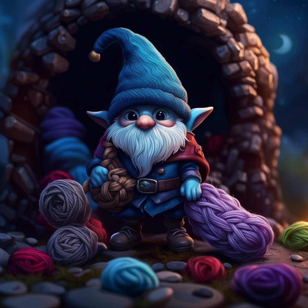 Cute Night Gnome Steals Socks: Fantasy Art