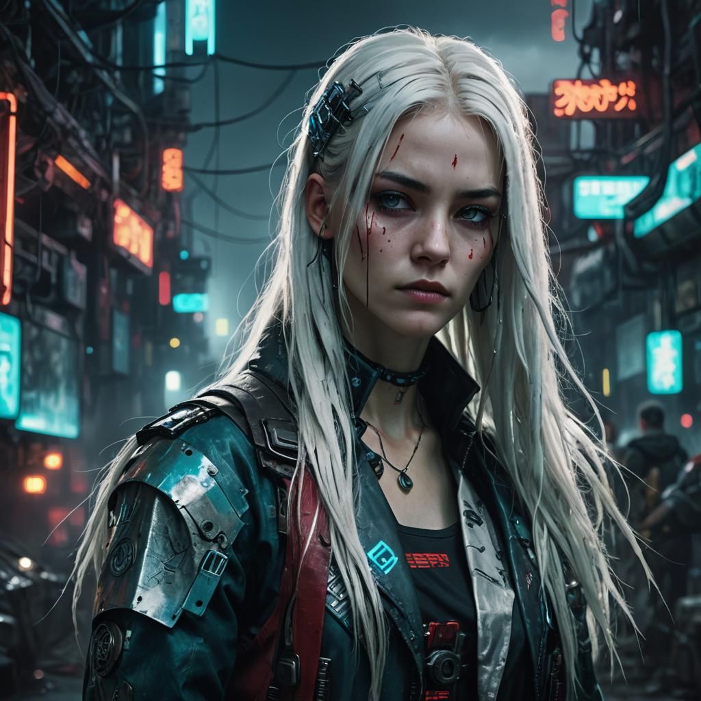 Cyberpunk Woman with Metal Hair in Eerie Light