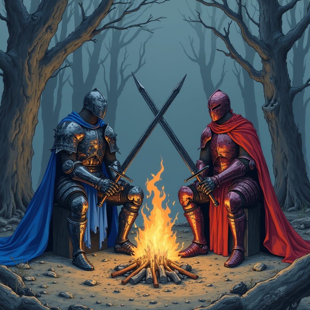 Two Knights Stand Opposite in a Haunting 90s Anime-Inspired ...