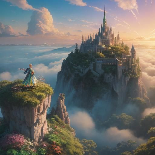 Anime Superheroes Soaring in Golden Sunset