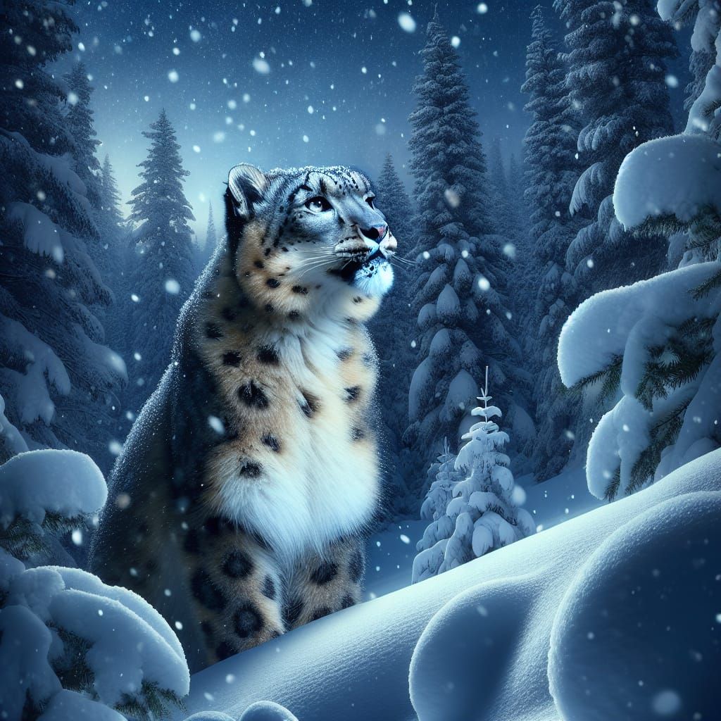 Snow Leopard in Winter Wonderland