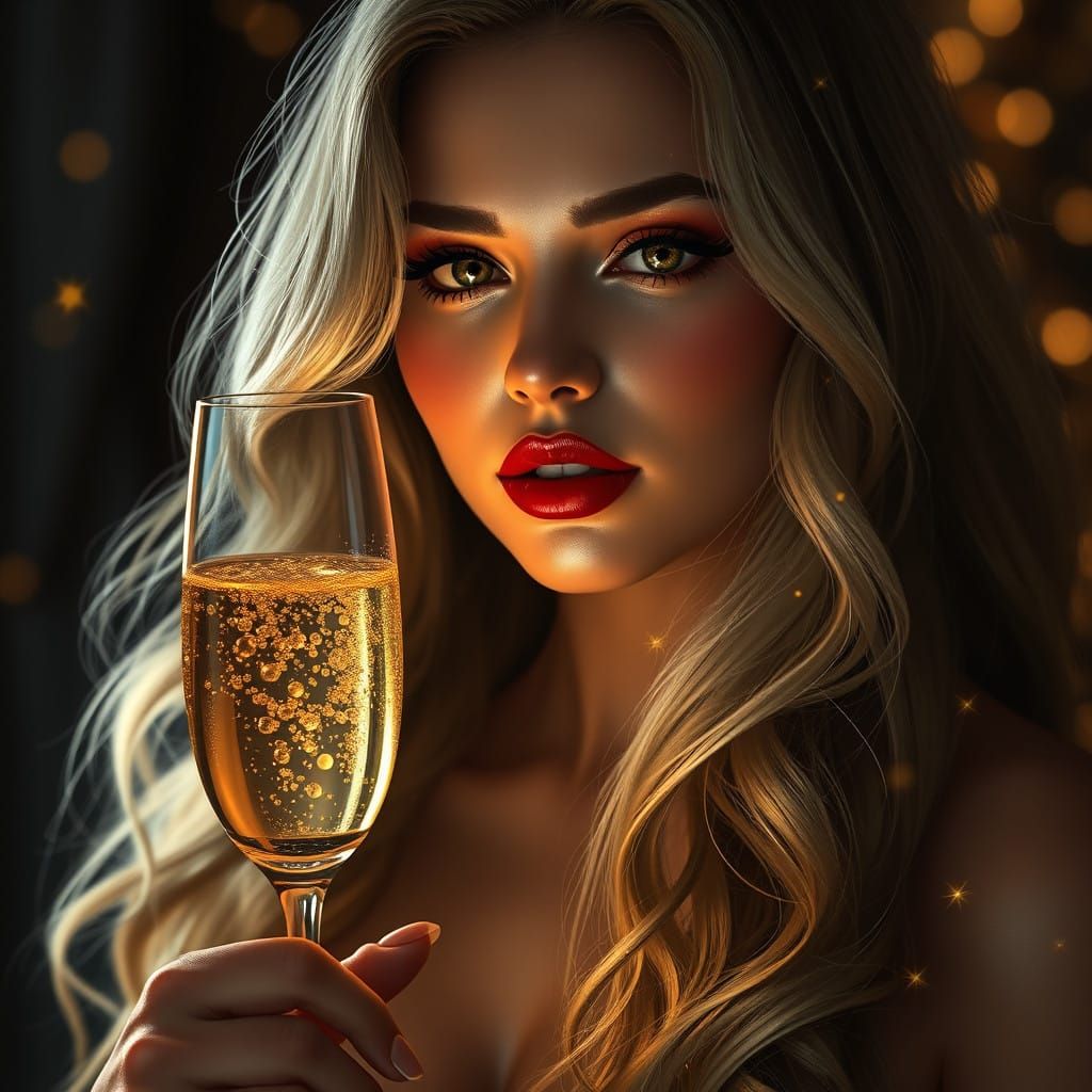 Glamorous Digital Portrait of a Young Woman in Festive Atmos...