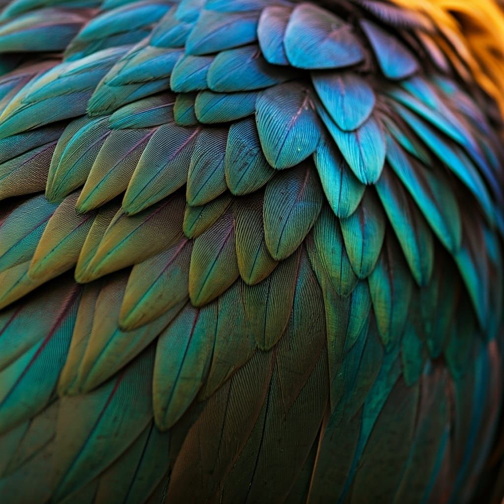 Iridescent Bird Feathers Macro Close-Up
